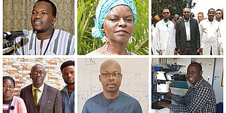 Portrait-Collage: Ezra Chitando, Francine Ntoumi, Simeon Fogue Kouam, James Olopade, Romain Lucas Glèlè Kakaï, Daniel Olusola Ojurongbe