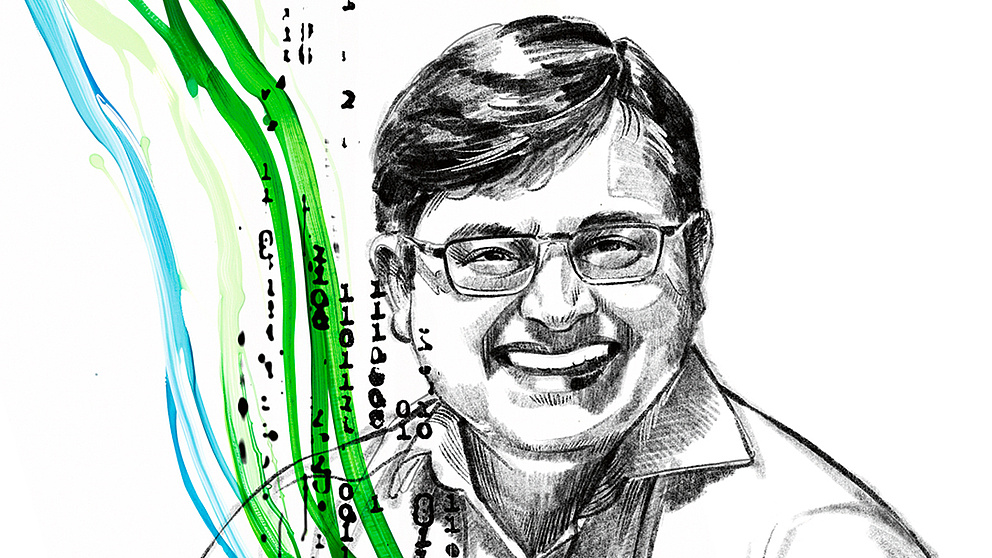 Grafik mit einem Portraitbild von Gaurav Sharma